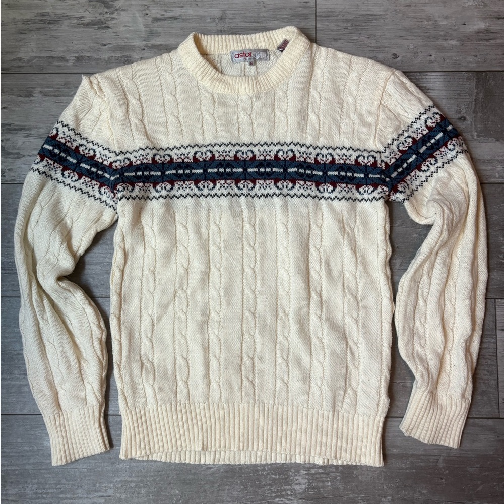 Vintage Astorone Cream Crewneck Cable Knit Sweater 
(Acrylic) ❄️🖌️🌨️